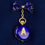 A late Victorian 18ct gold blue enamel and diamond initial fob watch,