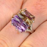 A fancy-cut ametrine and diamond dress ring.