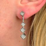 A pair of 18ct gold square-shape diamond graduated drop earrings.