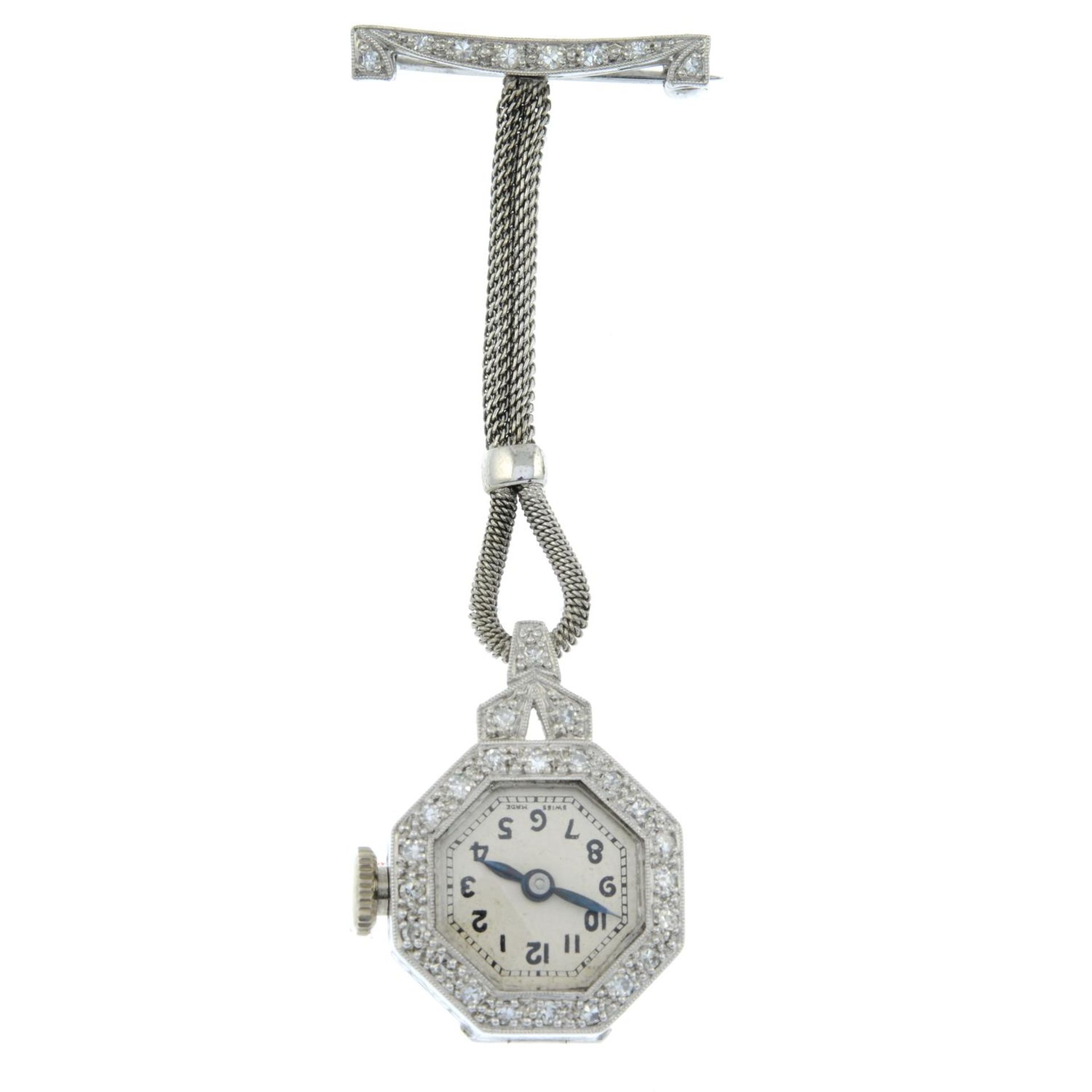 An Art Deco platinum diamond fob watch. - Bild 2 aus 5