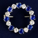 An 18ct gold alternating brilliant-cut diamond and sapphire wreath brooch.Maker's mark for Cropp &