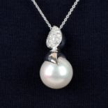 An 18ct gold cultured pearl and pavé-set diamond pendant,