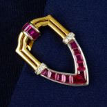 A 1940s 18ct gold ruby and diamond watch clip, by Gübelin.