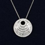 An 18ct gold brilliant and baguette-cut diamond graduated circular motif pendant,