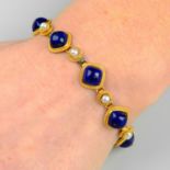 A lapis lazuli and seed pearl bracelet.