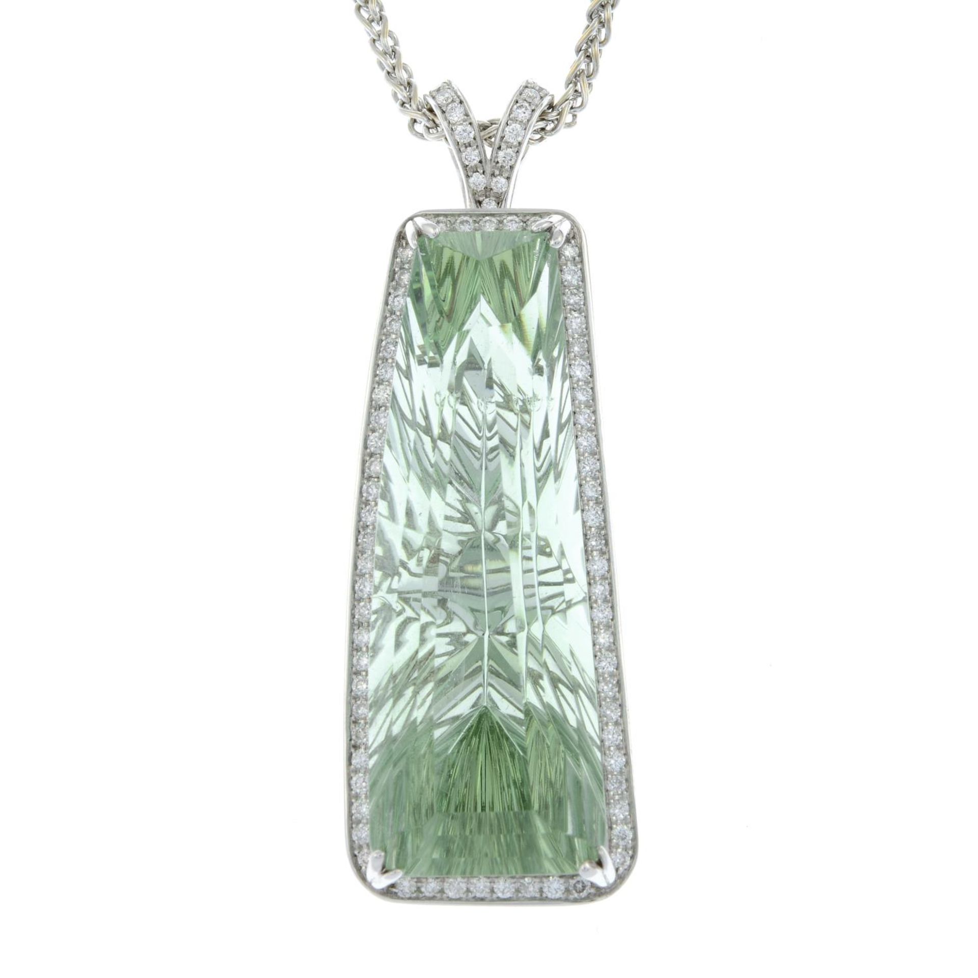 A fancy-cut green beryl and diamond pendant, - Bild 2 aus 5