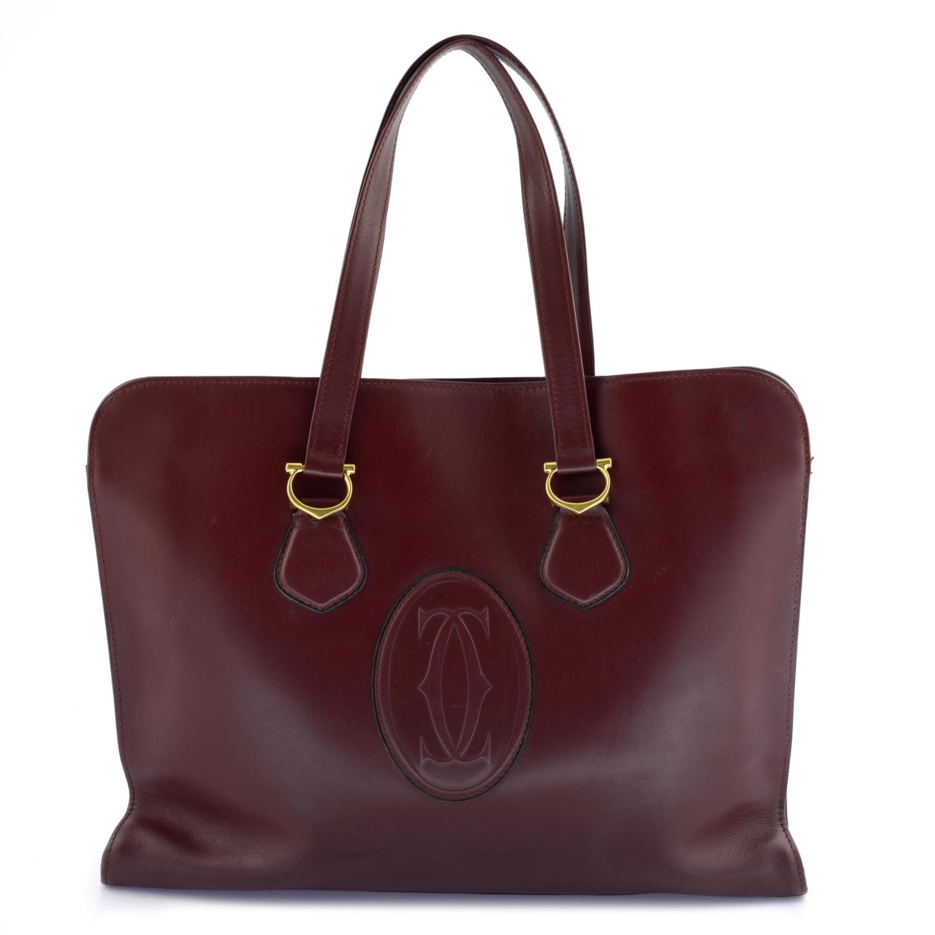 CARTIER - a burgundy leather Vintage Shopper handbag.