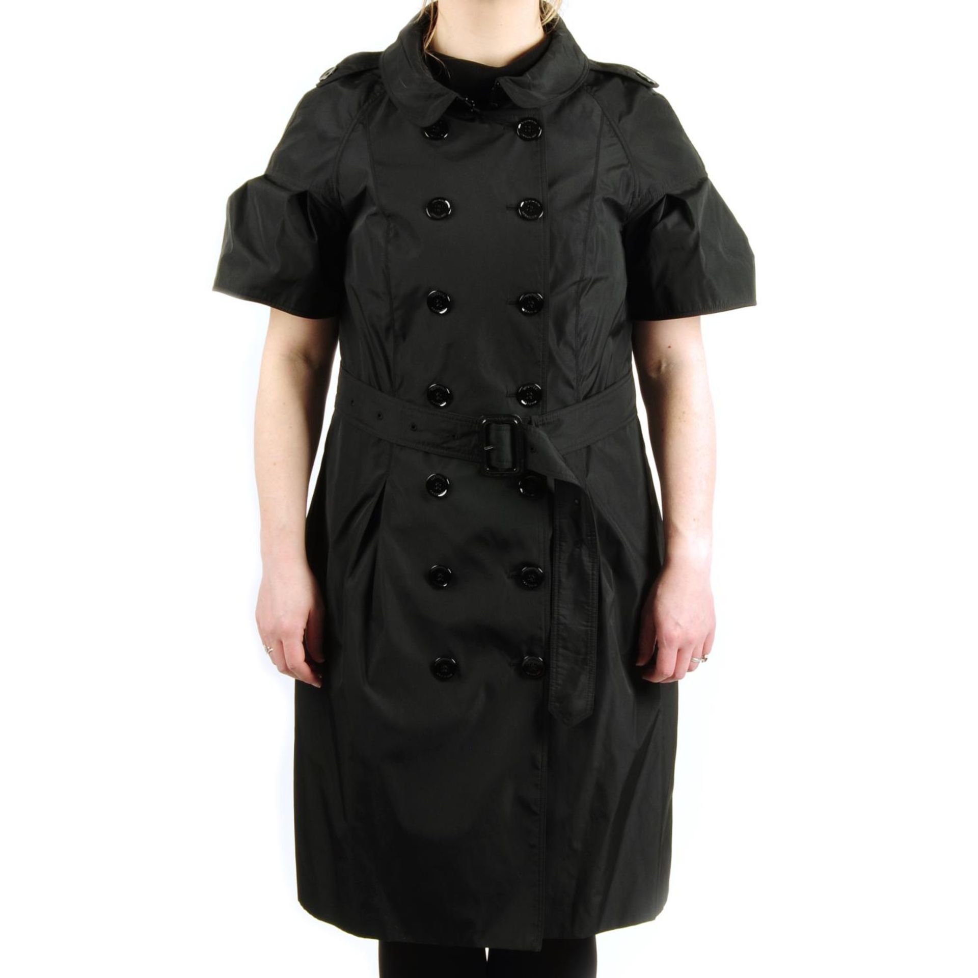 BURBERRY - a black short sleeved raincoat.