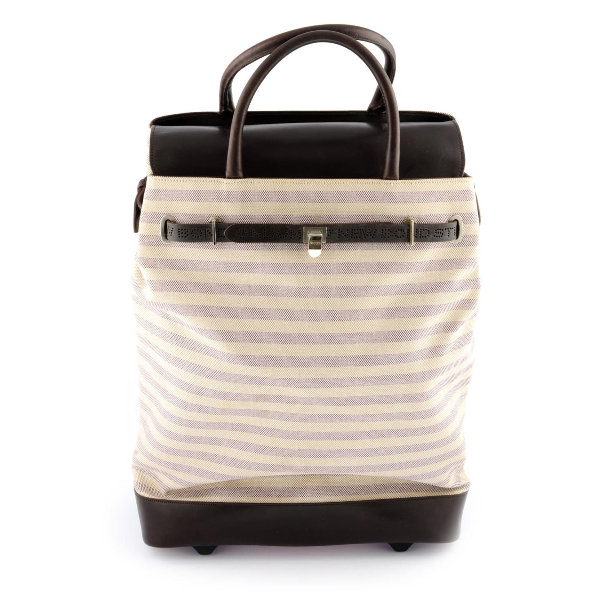 ASPREY - a canvas rolling luggage suitcase.