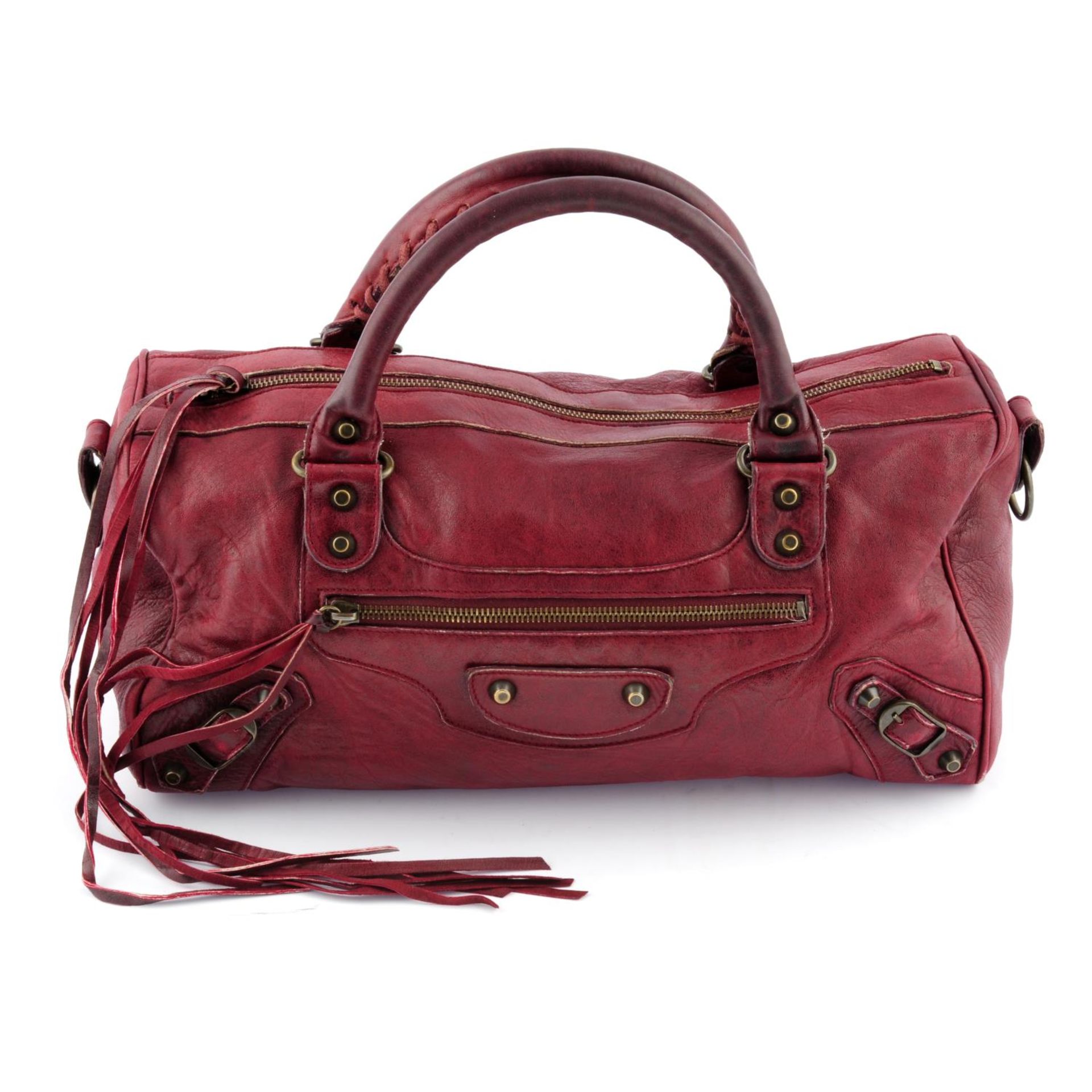 BALENCIAGA - a distressed leather Twiggy handbag.