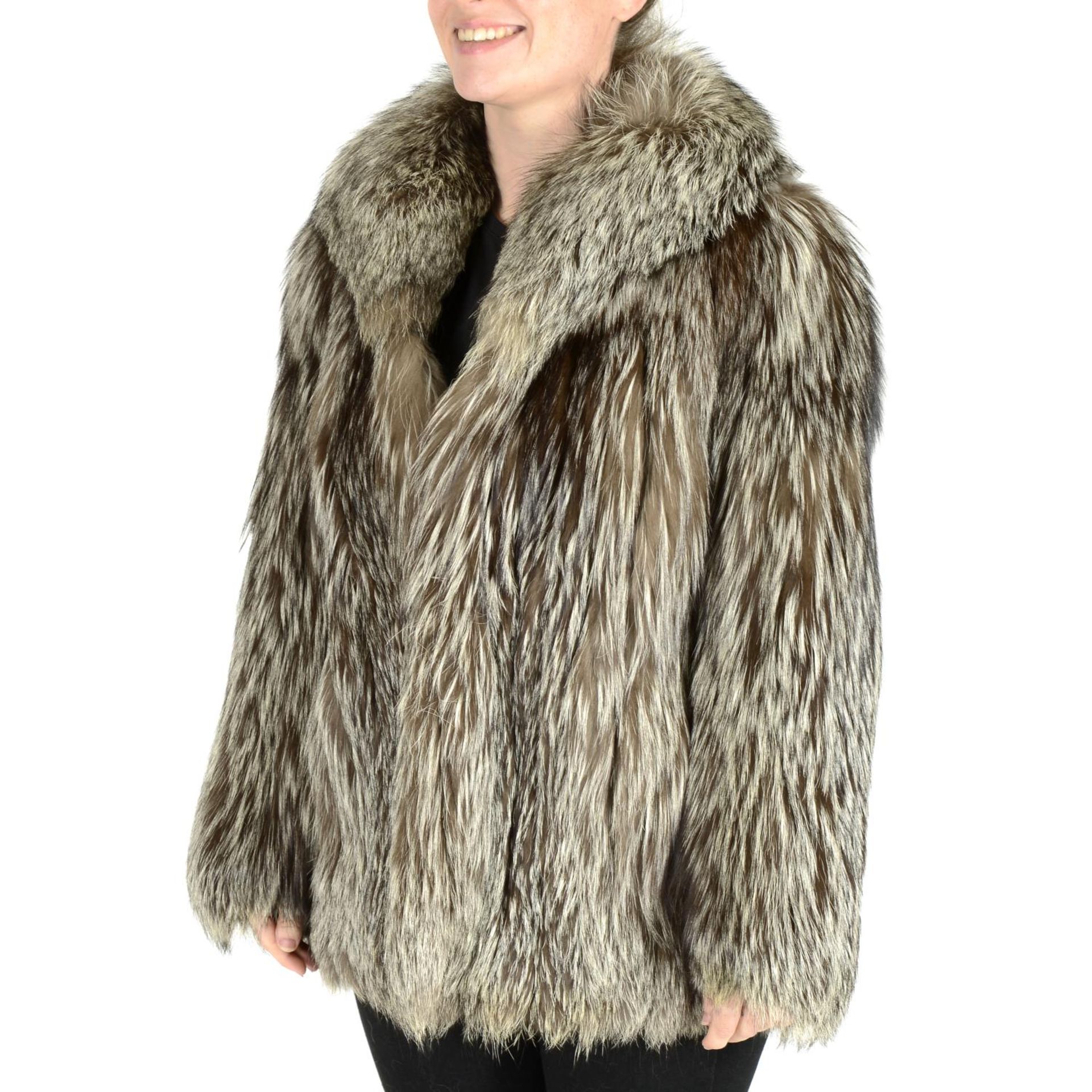 A silver fox fur jacket.