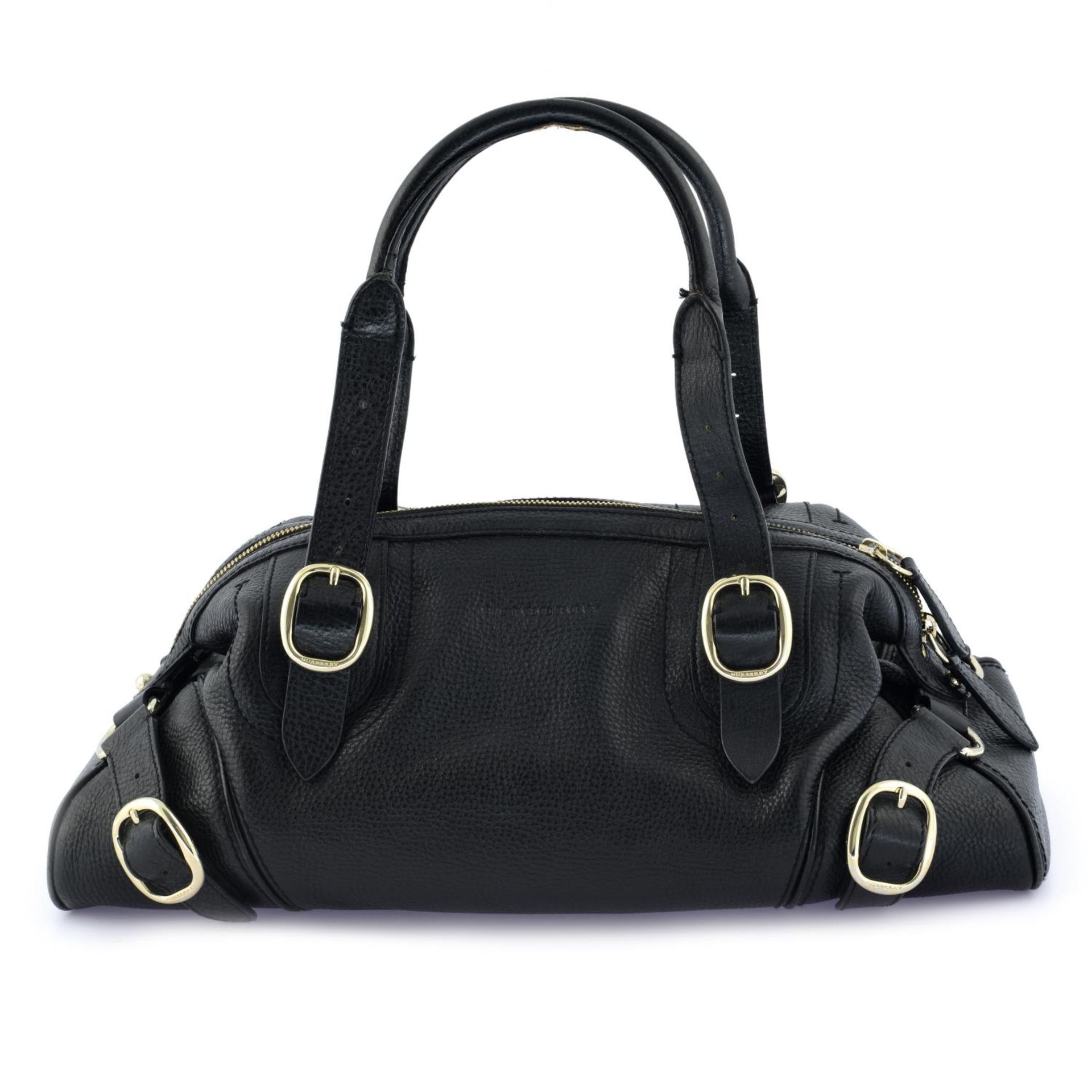 BURBERRY - a black leather handbag.