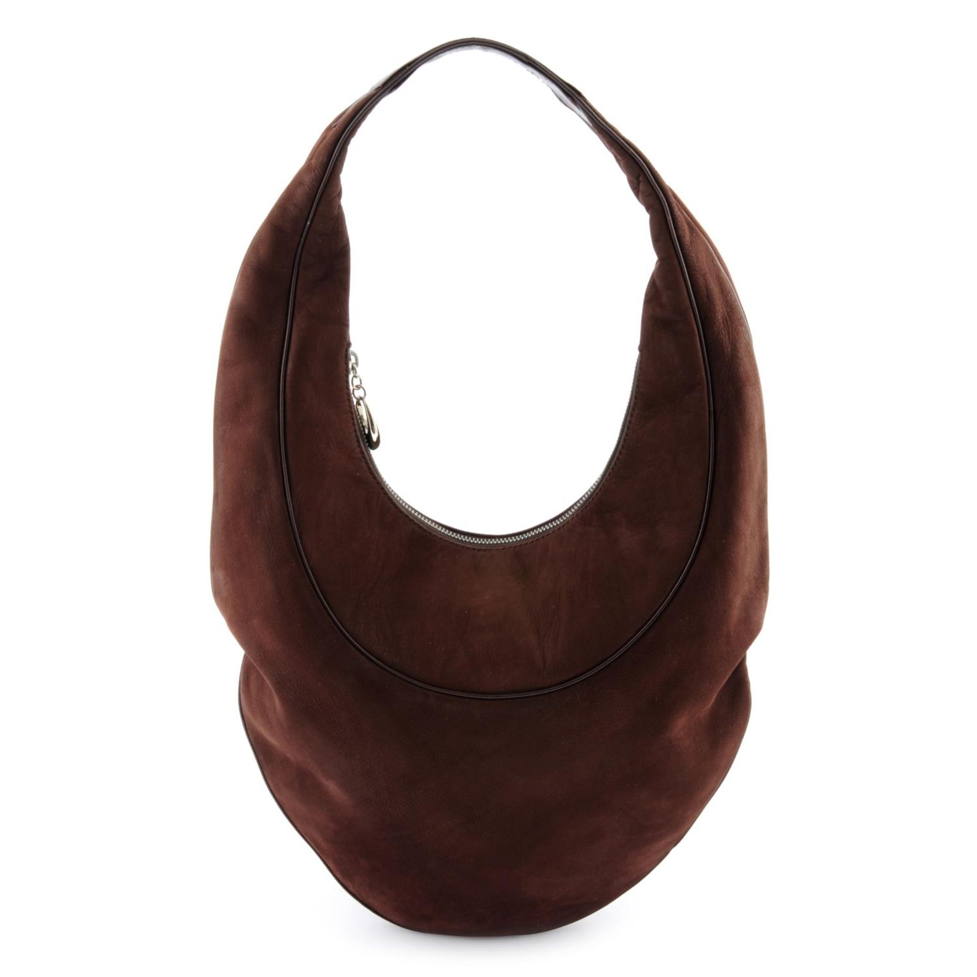 BULGARI - a brown suede Oval handbag.