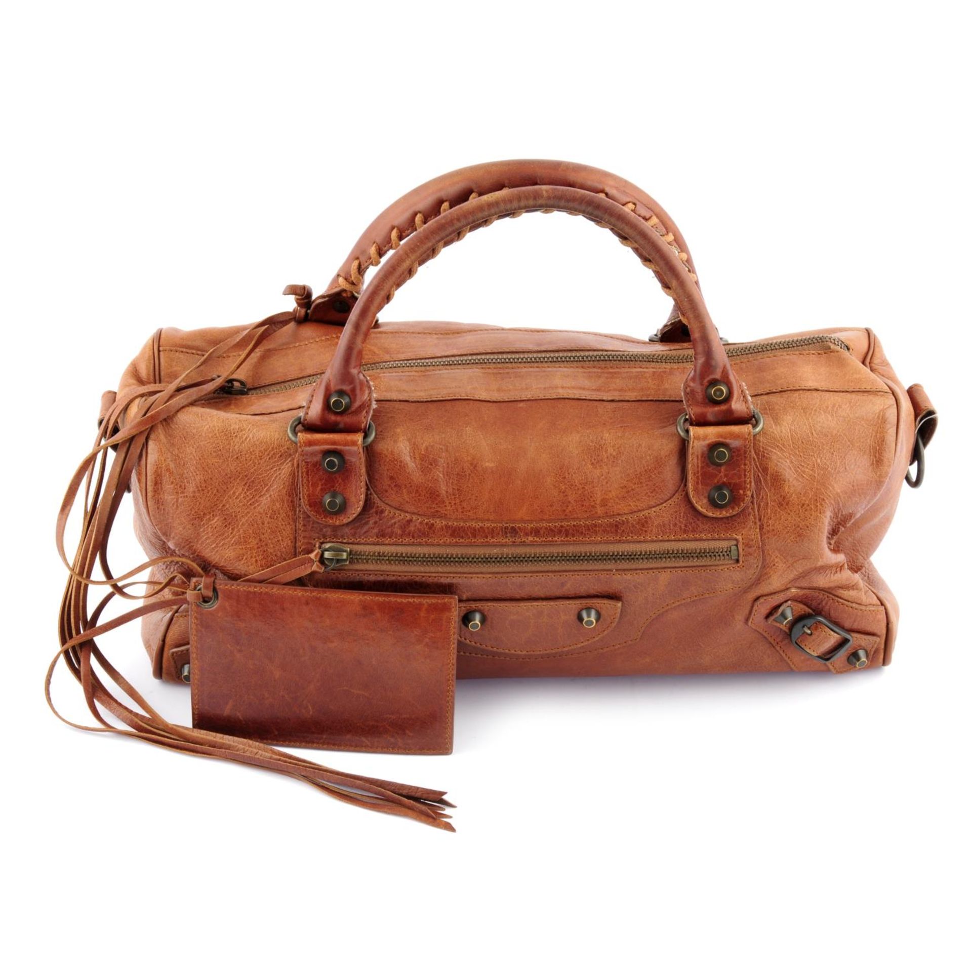 BALENCIAGA - a brown leather Twiggy handbag.