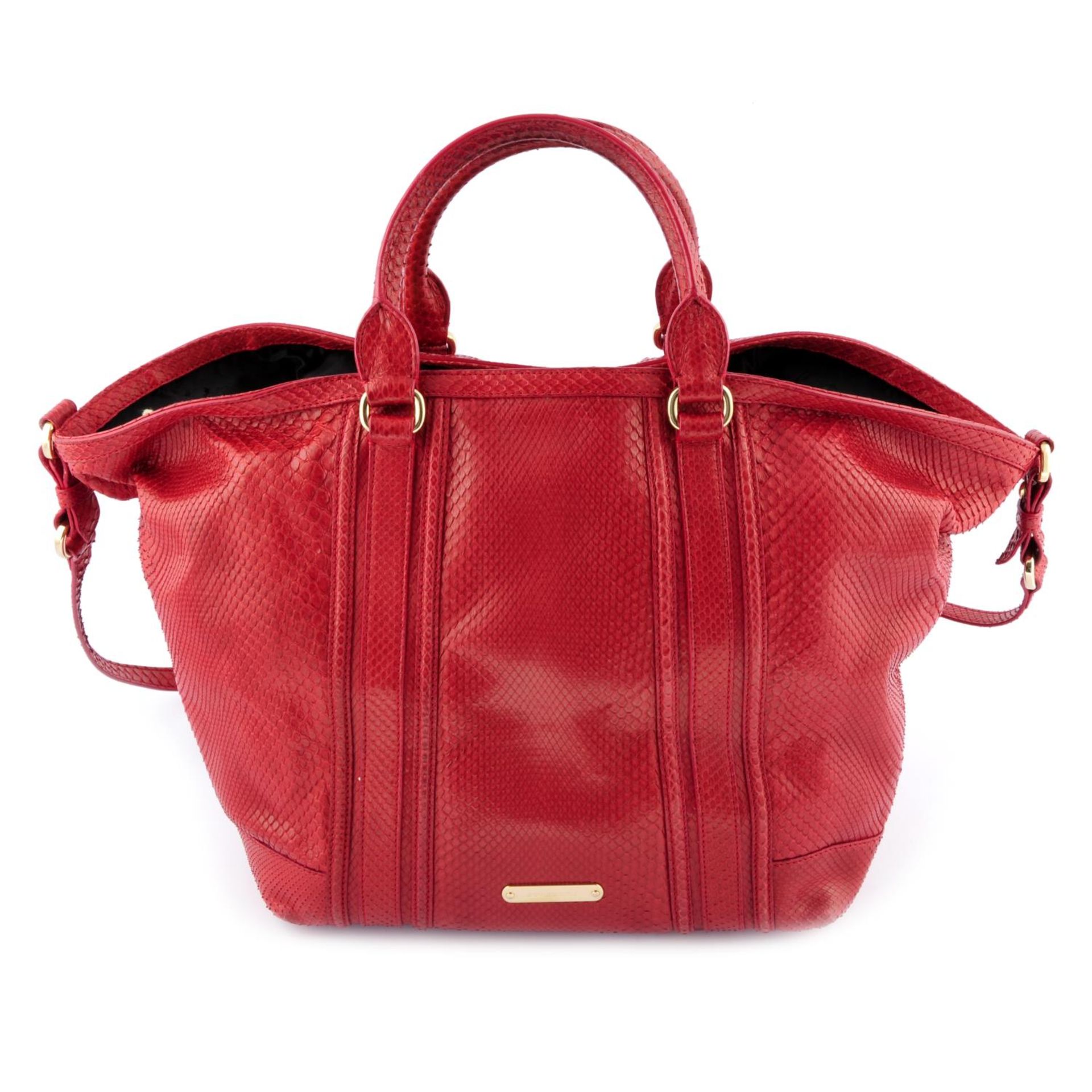 BURBERRY - a red snakeskin handbag.