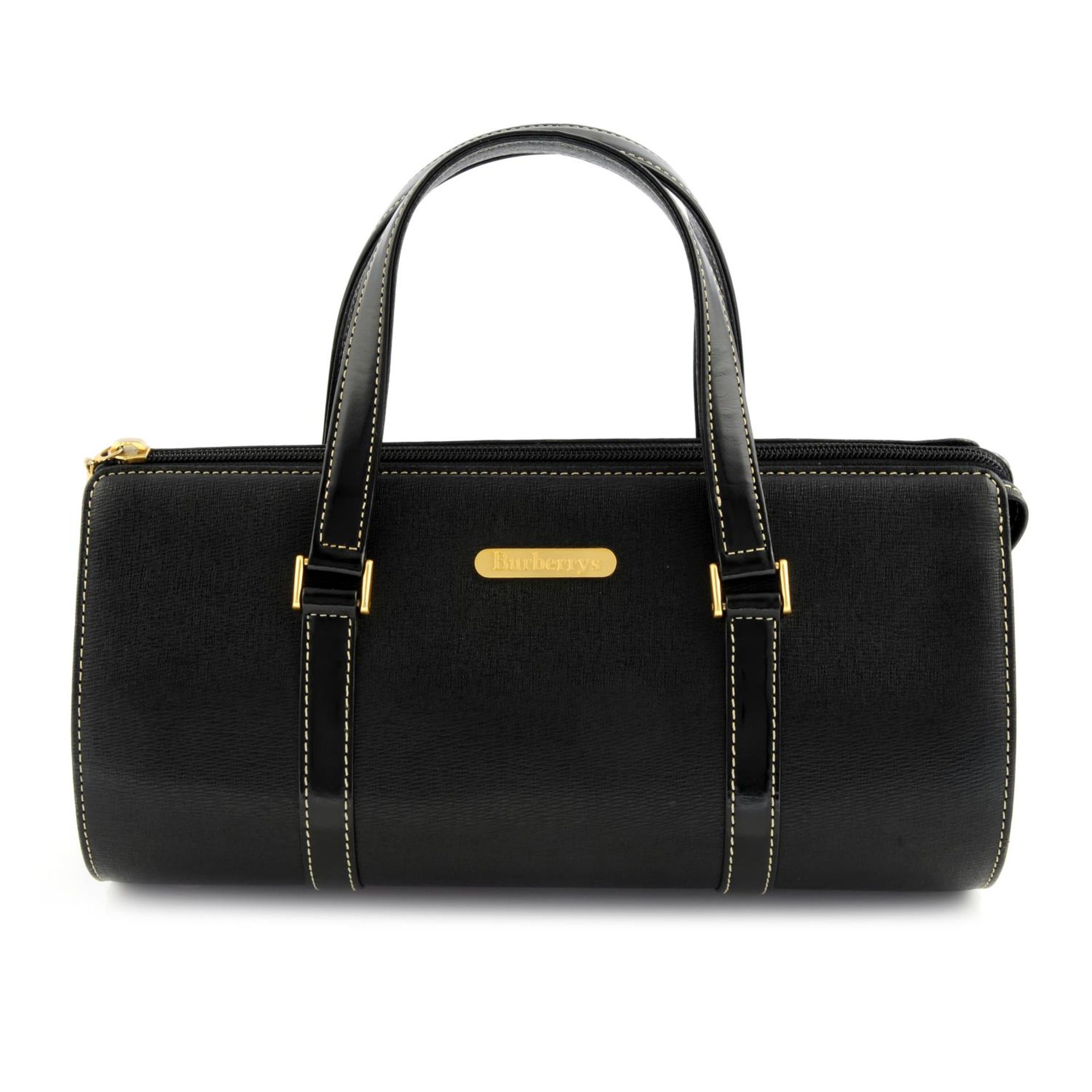 BURBERRY - a black leather handbag.