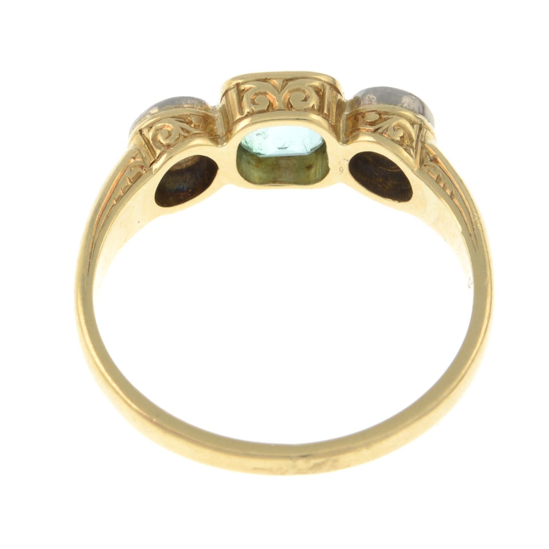 An emerald and old-cut diamond three-stone ring.Estimated total diamond weight 0.30ct, - Image 3 of 3