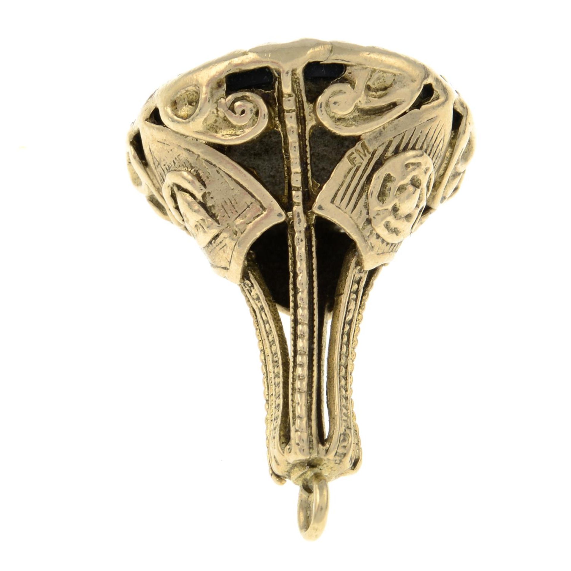 A 1970s 9ct gold onyx fob.Hallmarks for London, 1972. - Image 3 of 3