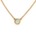 A 9ct gold brilliant-cut diamond single-stone pendant necklace.