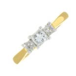 An 18ct gold diamond three-stone ring.Estimated total diamond weight 0.40ct.