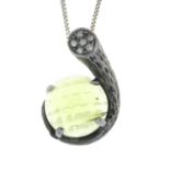 An 18ct gold peridot and diamond pendant, with 18ct gold trace-link chain.Hallmarks for 18ct gold.