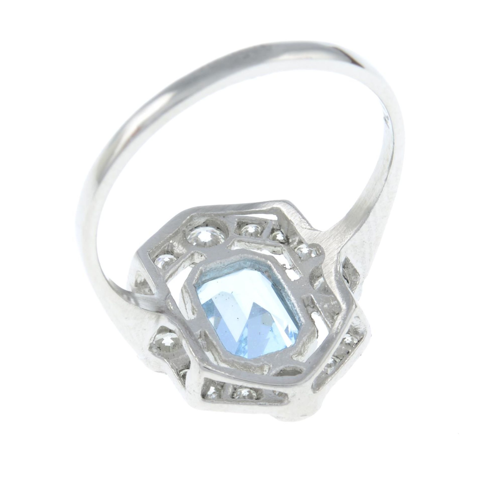 An aquamarine and diamond dress ring.Aquamarine calculated weight 0.92ct, - Image 3 of 3