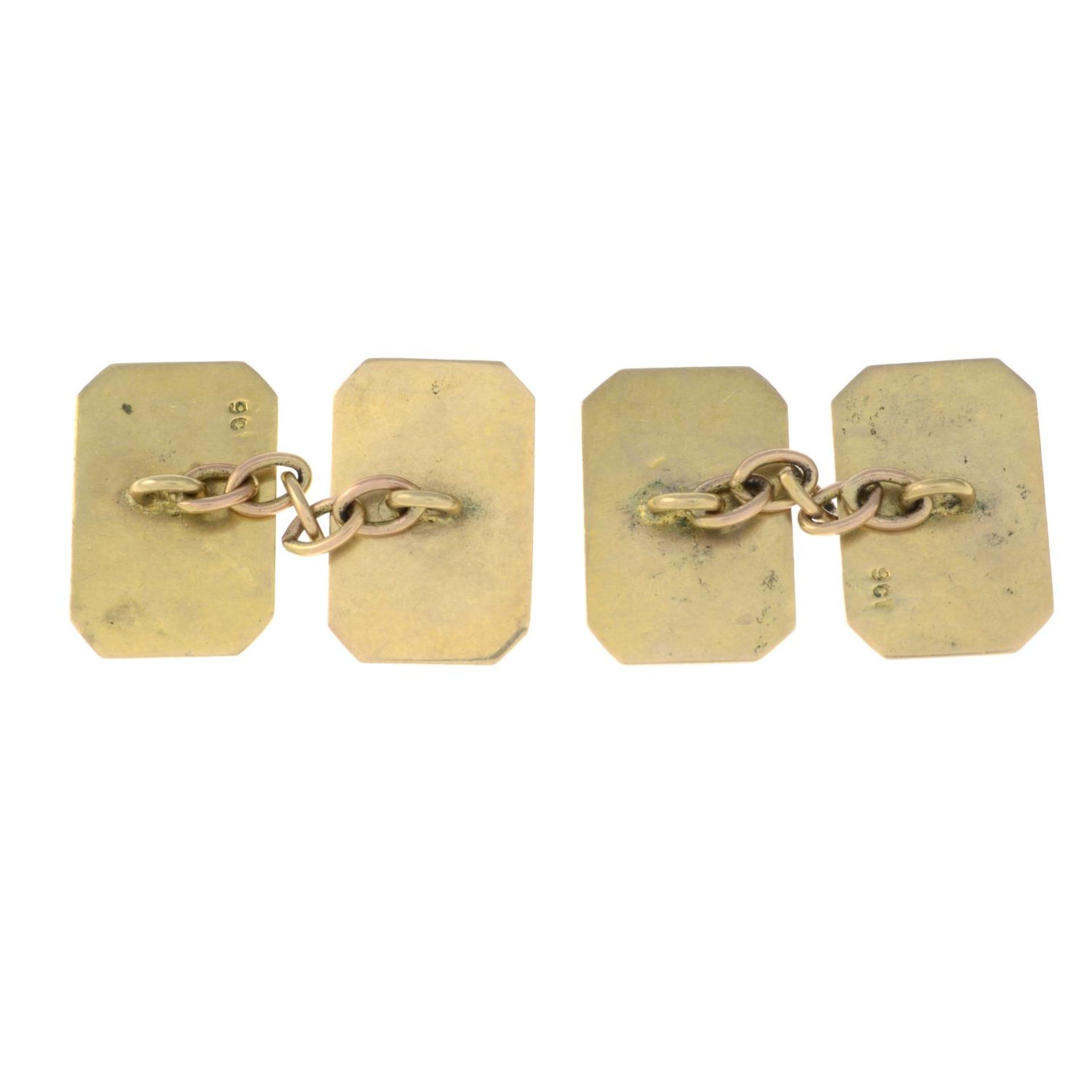 A pair of early 20th century 9ct gold tool motif cufflinks.Stamped 9ct.Length of cufflink face - Image 2 of 2