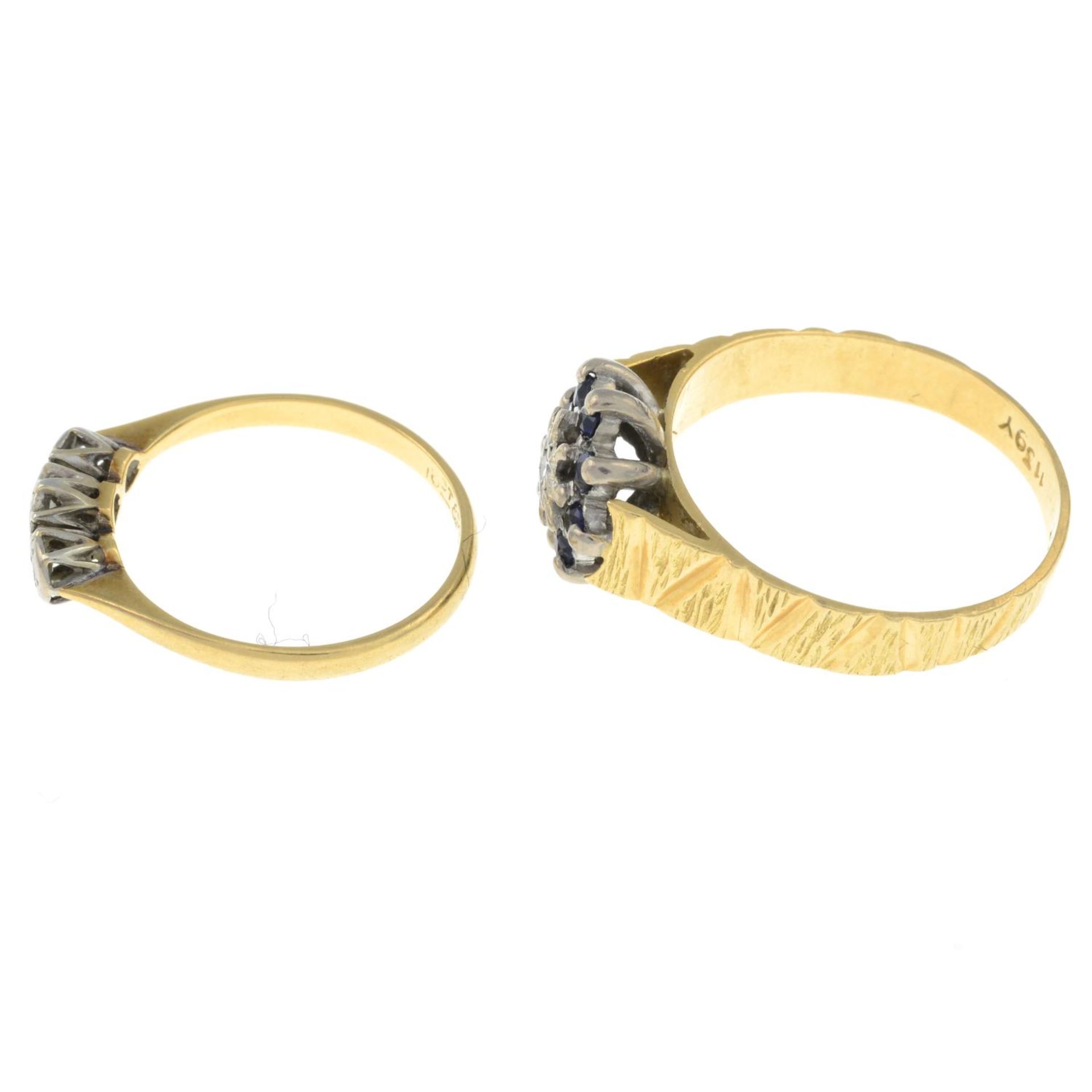 Illusion-set single-cut diamond three-stone ring, stamped 18ct&Plat, ring size K, 1.7gms. - Image 2 of 3