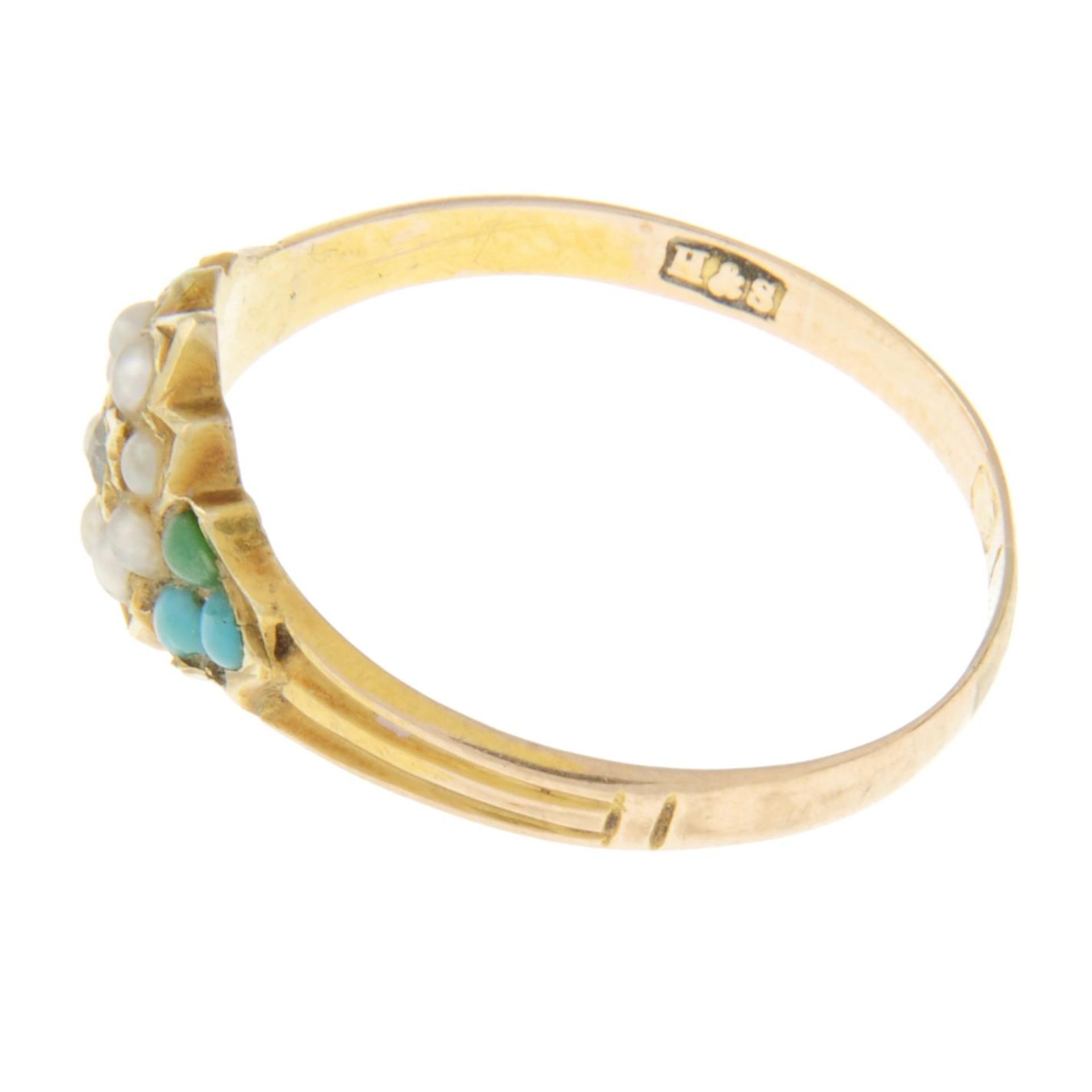 A late Victorian 15ct gold turquoise, split pearl and rose-cut diamond ring. - Image 2 of 3