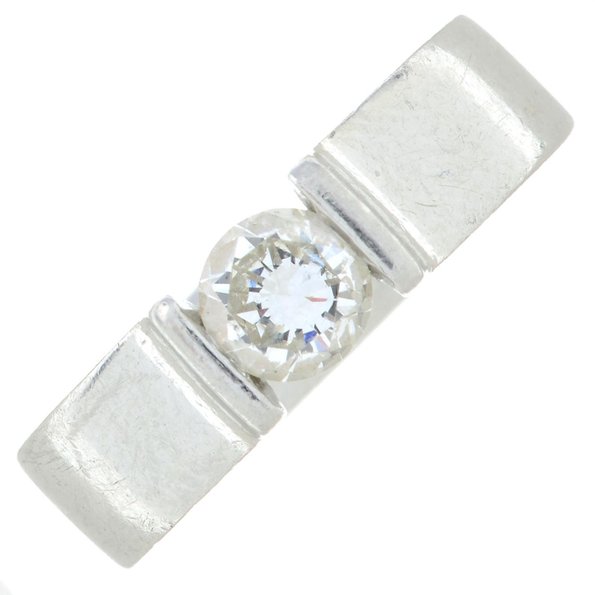 A platinum diamond single-stone ring.Diamond weight 0.60ct,