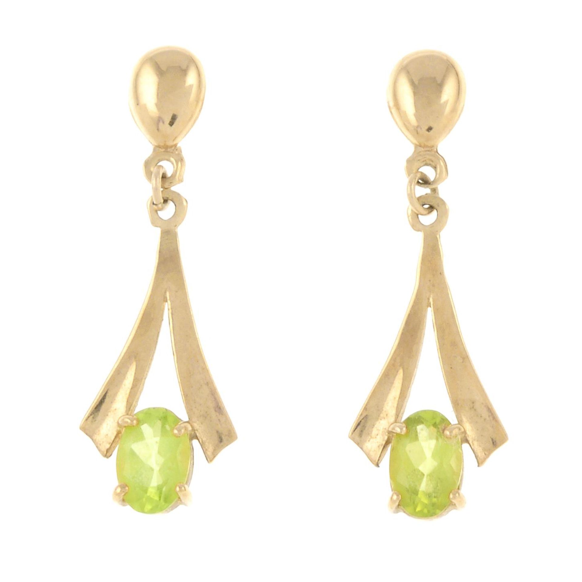 A pair of peridot drop earrings.Length 2.7cms.