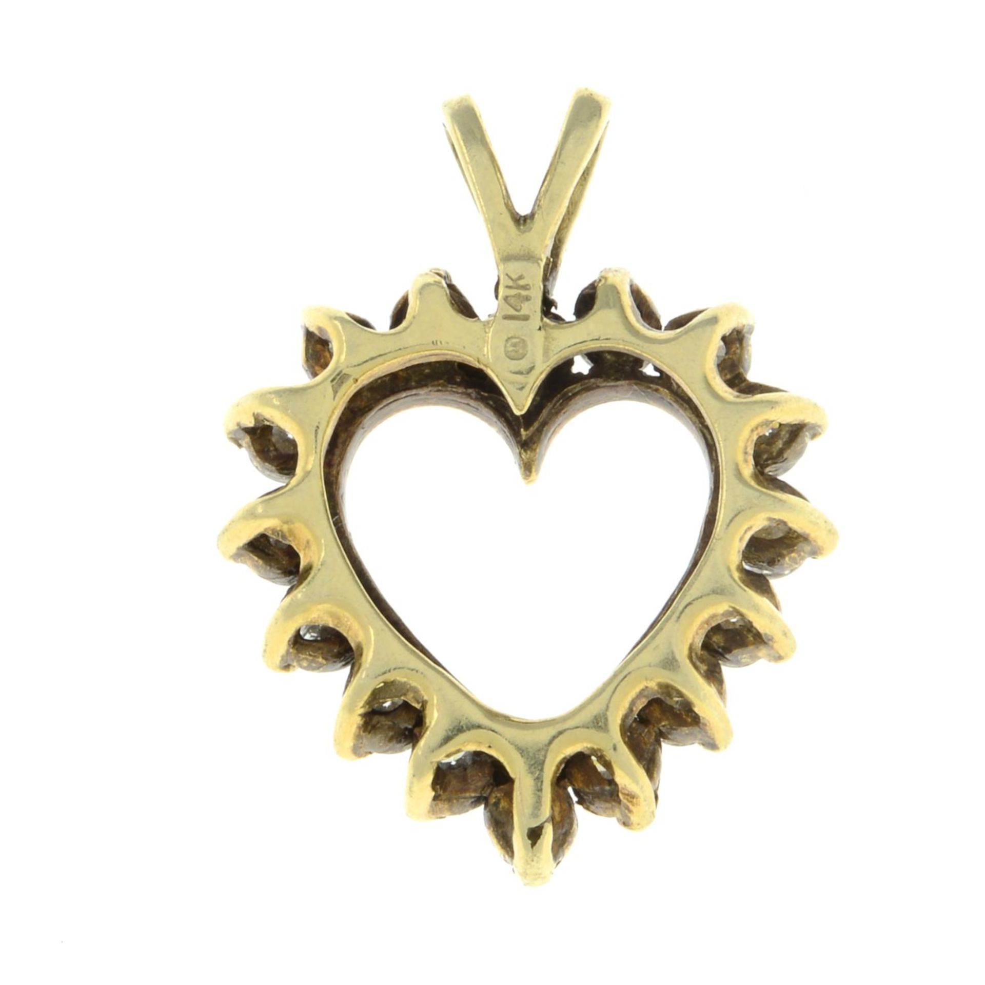 A diamond heart pendant.Estimated total diamond weight 0.95ct, H-I colour, SI clarity.Stamped 14K. - Image 2 of 2