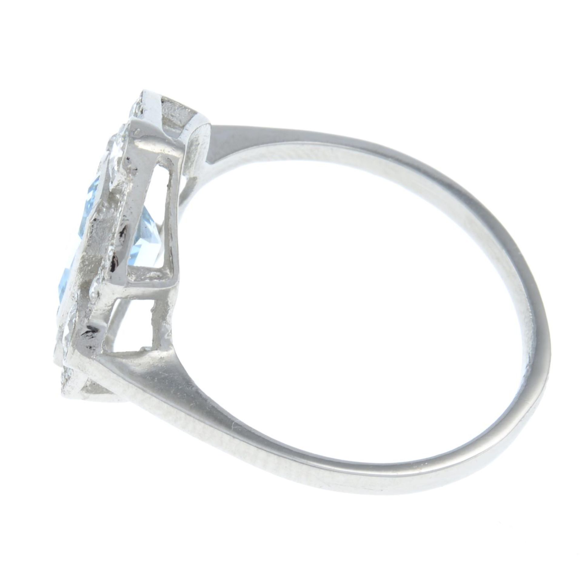 An aquamarine and diamond dress ring.Aquamarine calculated weight 0.92ct, - Image 2 of 3