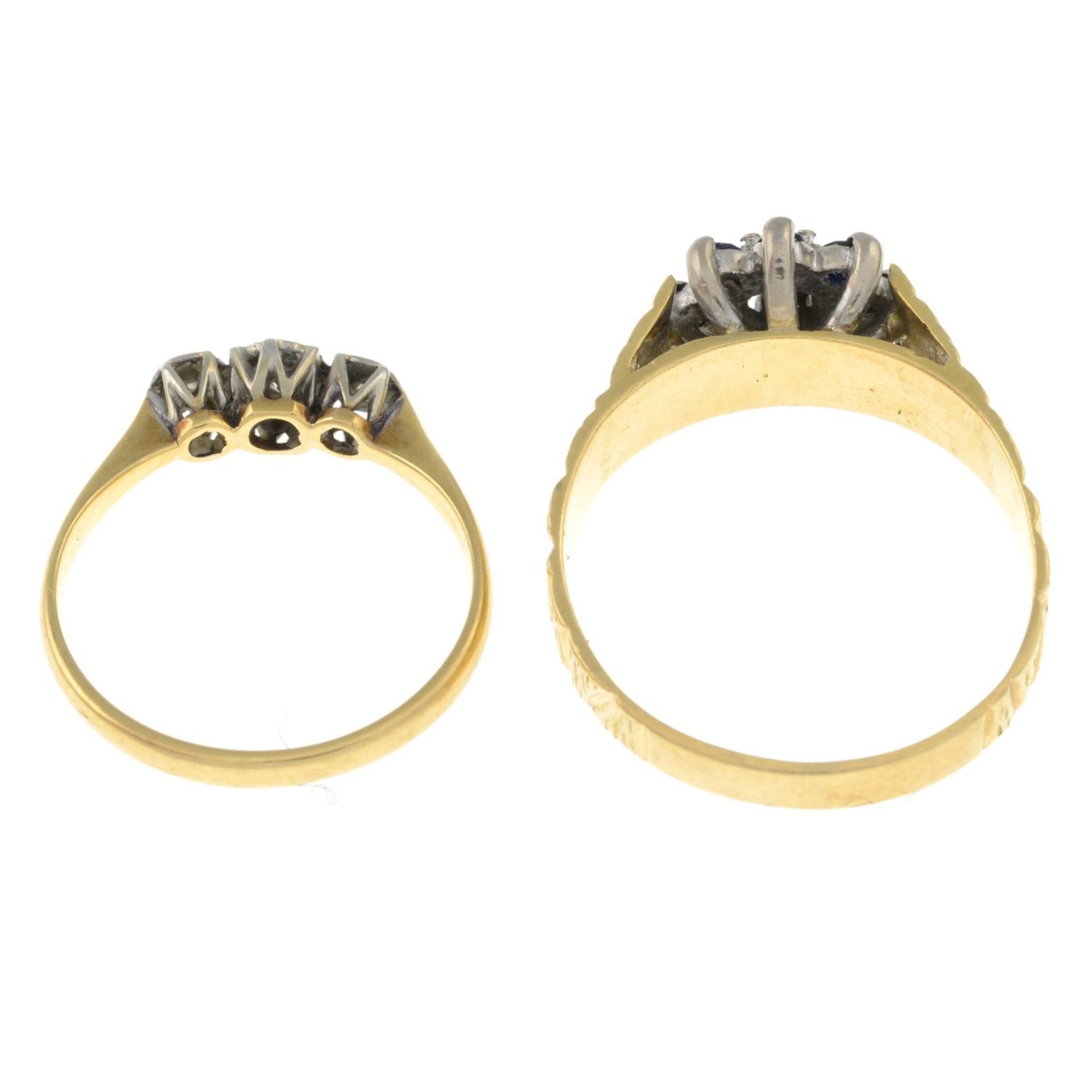 Illusion-set single-cut diamond three-stone ring, stamped 18ct&Plat, ring size K, 1.7gms. - Image 3 of 3