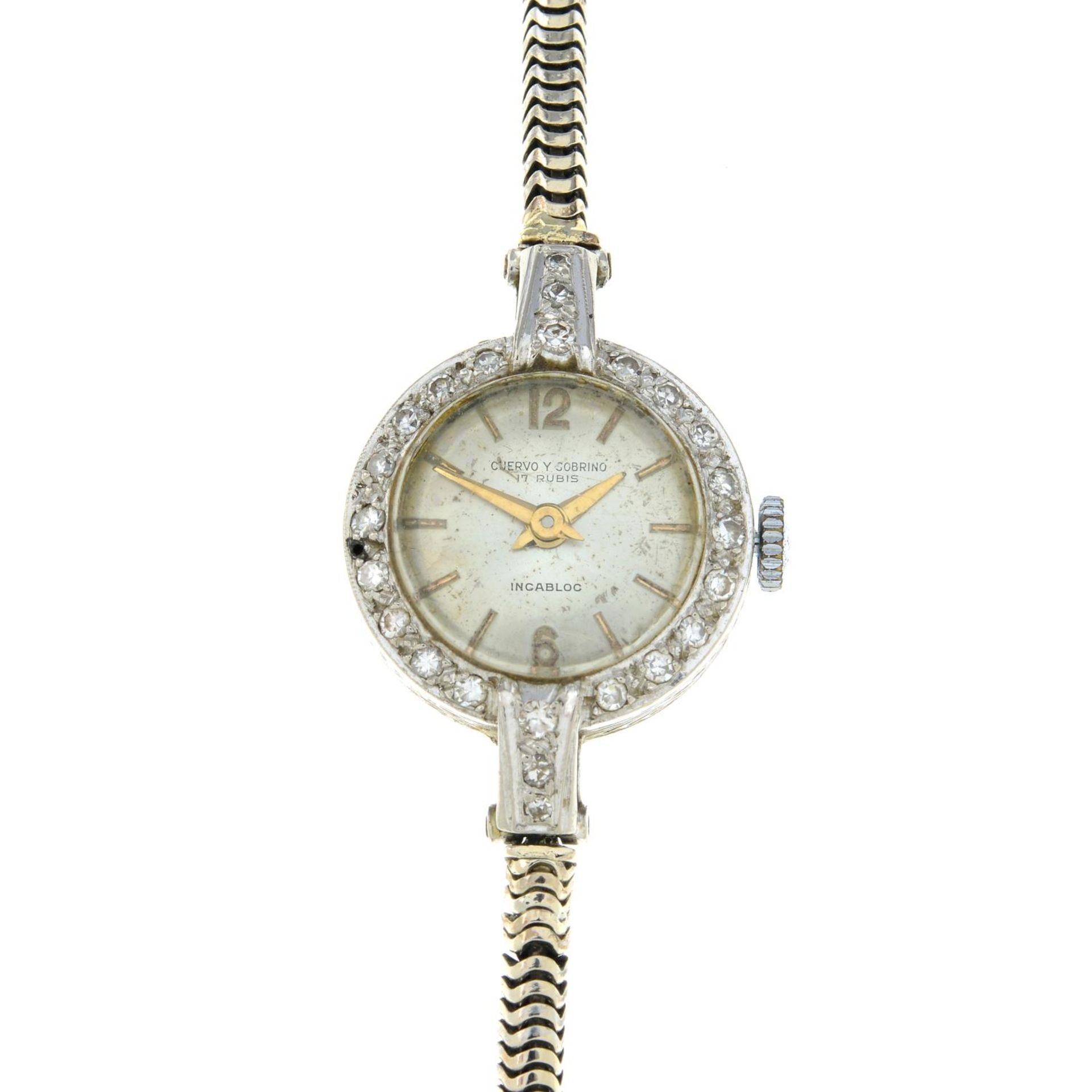 A lady's diamond cocktail watch, with 9ct gold bracelet replacement.One diamond deficient.