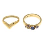 9ct gold vari-colour sapphire ring,