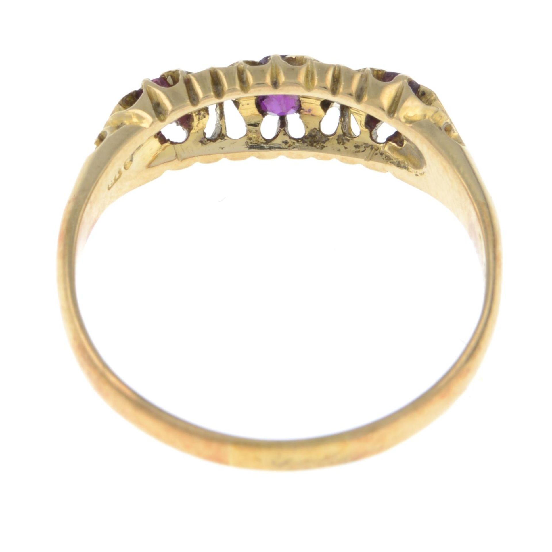 An 18ct gold ruby and diamond five-stone ring.Hallmarks for Birmingham.Ring size S. - Image 3 of 3