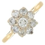 A 9ct gold brilliant-cut diamond floral cluster ring.Estimated total diamond weight 0.55ct,