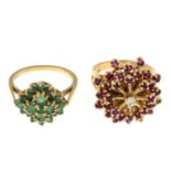 9ct gold emerald cluster ring,