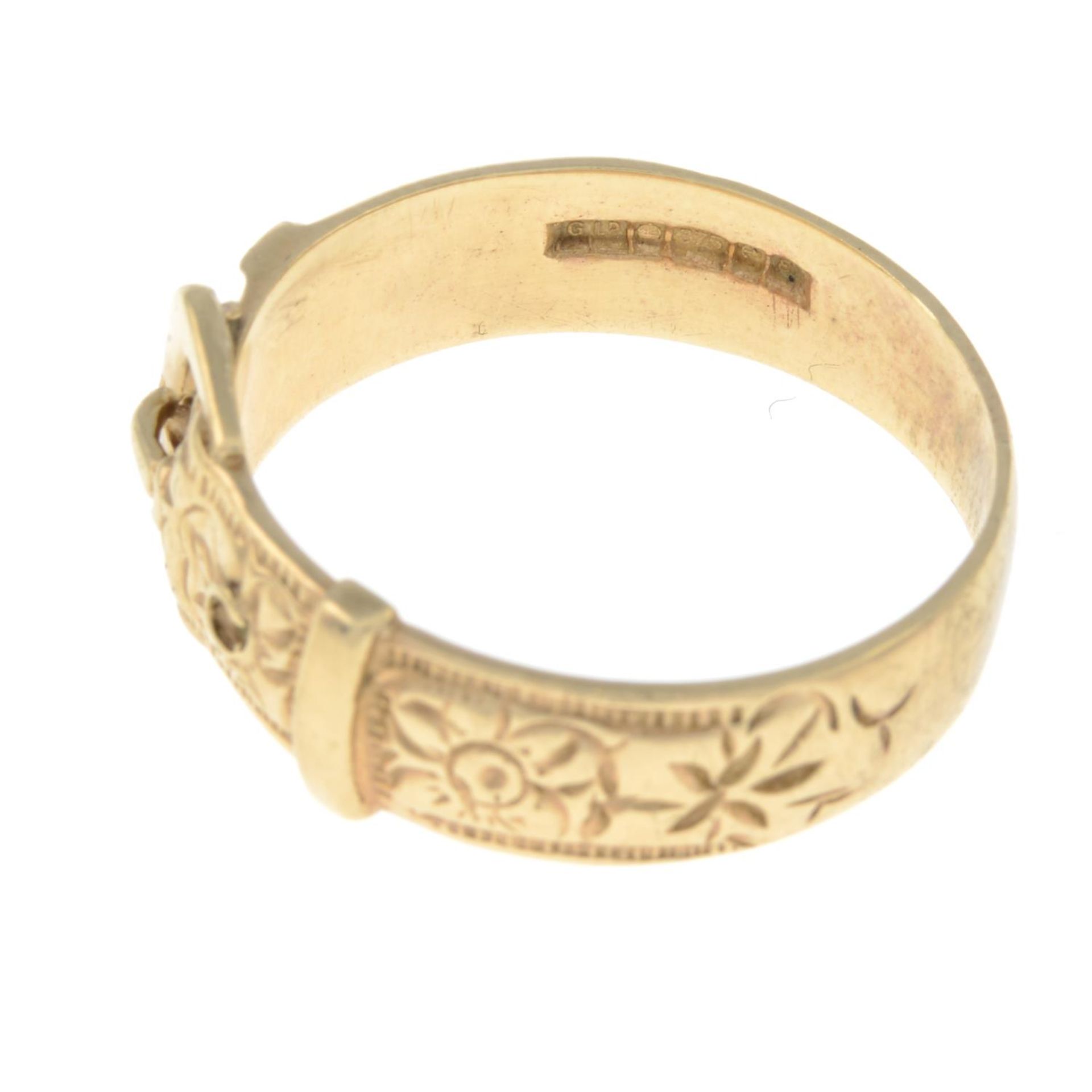 A 1970s 9ct gold buckle ring.Hallmarks for Birmingham, 1979.Ring size Z. - Image 2 of 3