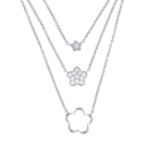 A brilliant-cut diamond flower necklace.Stamped 750.Length 40.5 to 45.5cms.