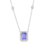 An 18ct gold tanzanite and diamond cluster pendant,