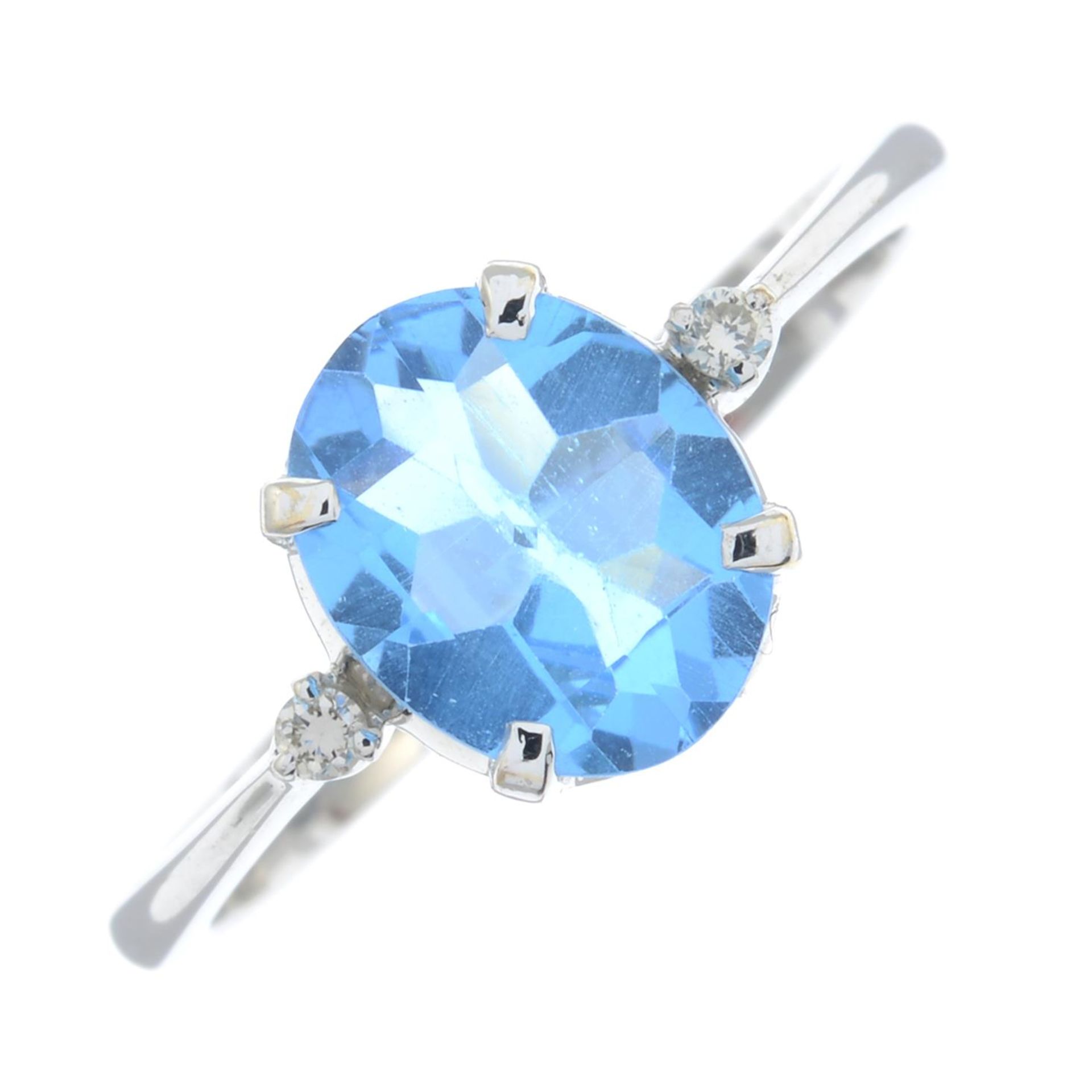 A blue topaz and brilliant-cut diamond ring.Topaz calculated weight 1.75cts,