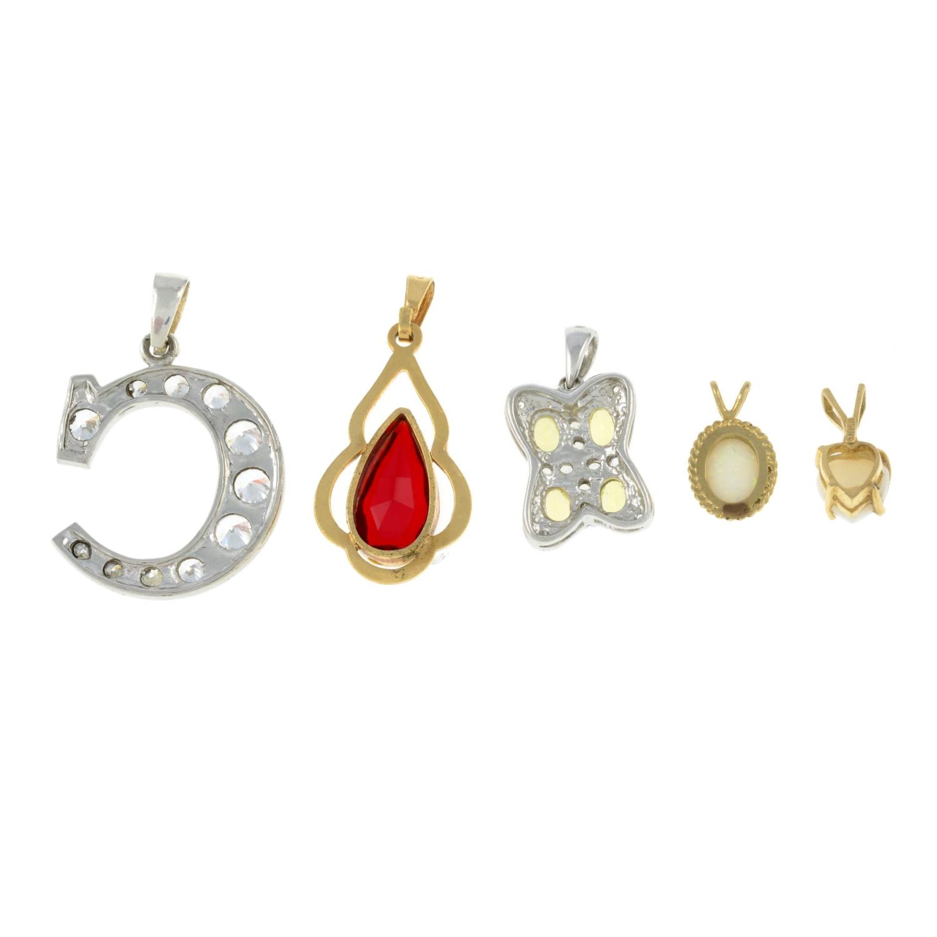 Opal and diamond pendant, - Image 2 of 2