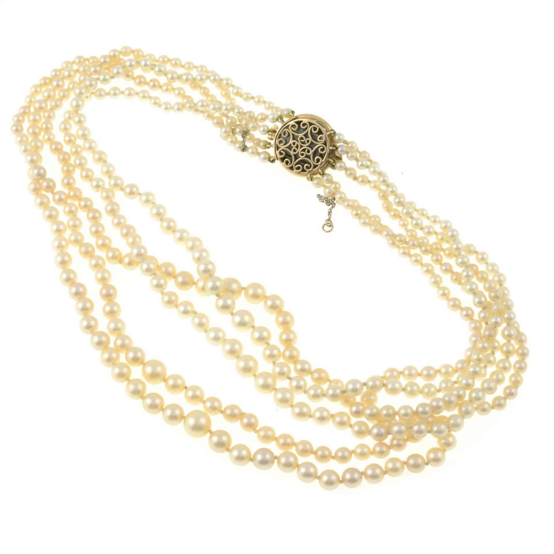 A five strand cultured pearl necklace, - Image 2 of 2