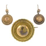 A 19th century brooch and earring set.Length of brooch 2.9cms.