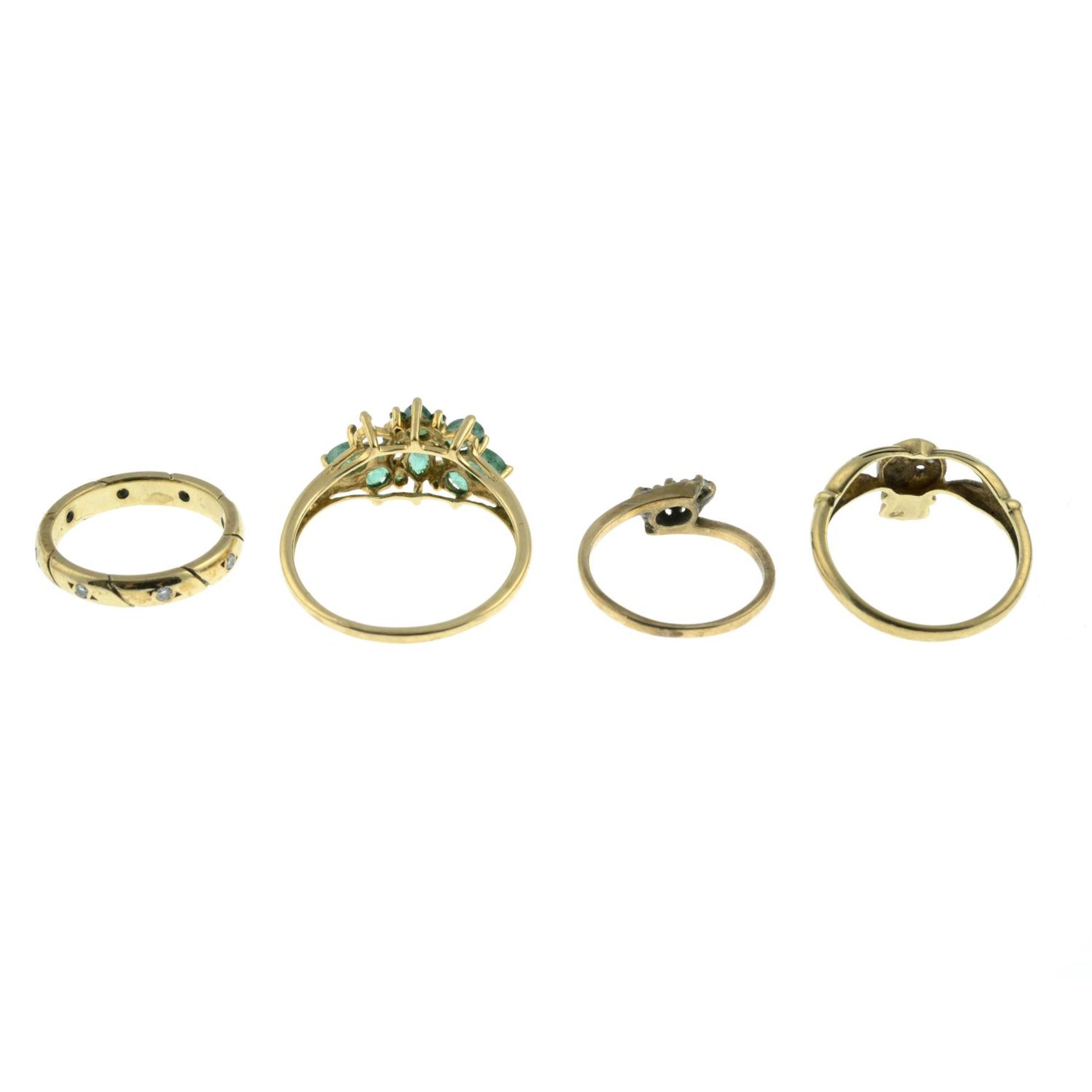 Three 9ct gold diamond rings, together with a 9ct gold emerald cluster ring. - Image 3 of 3