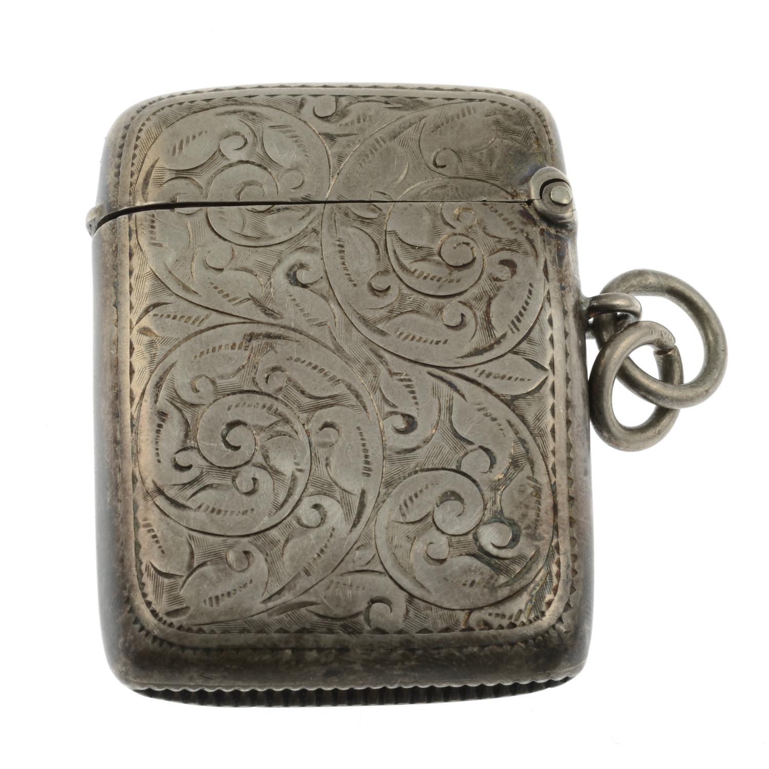 An Edwardian silver engraved vesta case.Hallmarks for Birmingham, 1901.Length 4.7cms. - Image 2 of 2