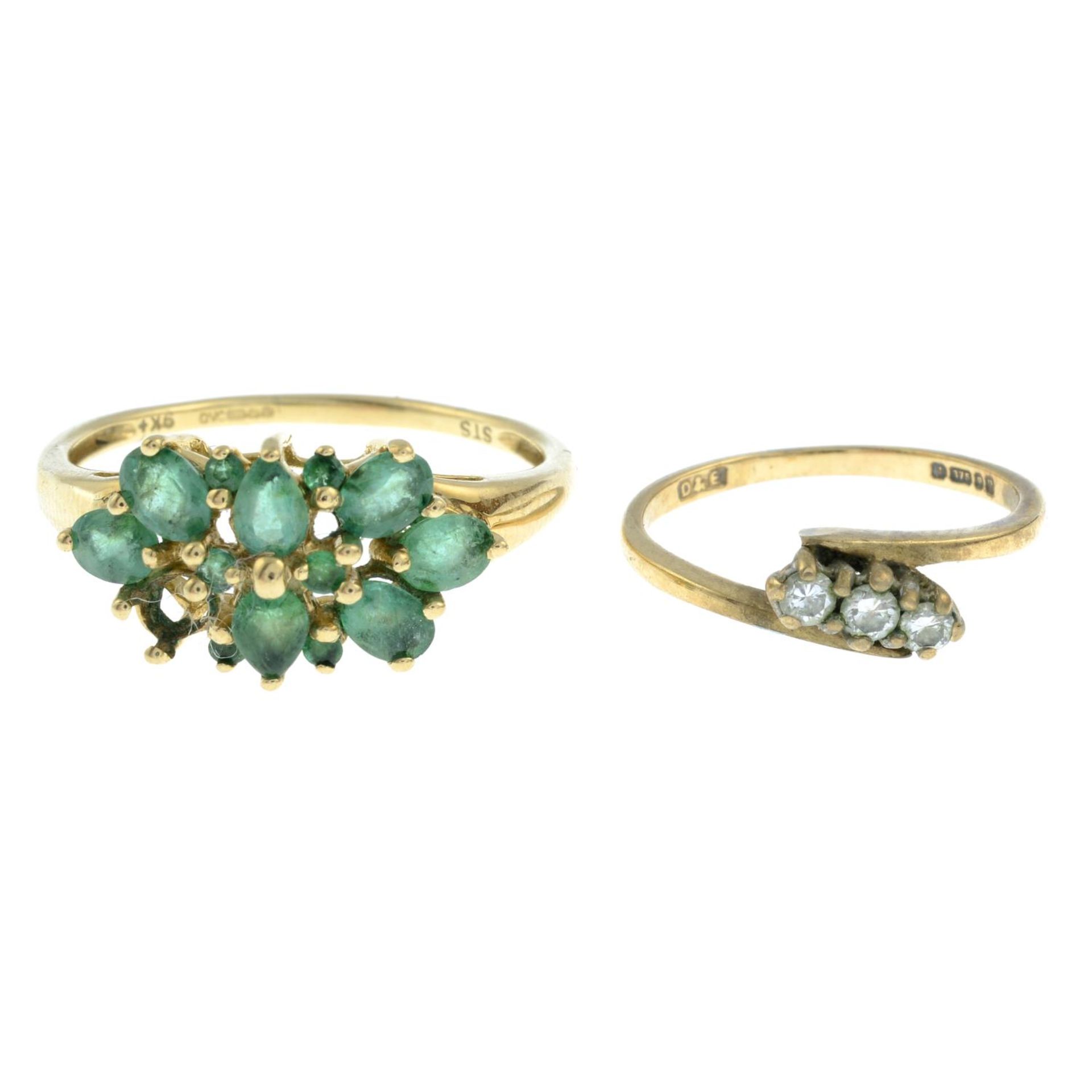 Three 9ct gold diamond rings, together with a 9ct gold emerald cluster ring. - Image 2 of 3