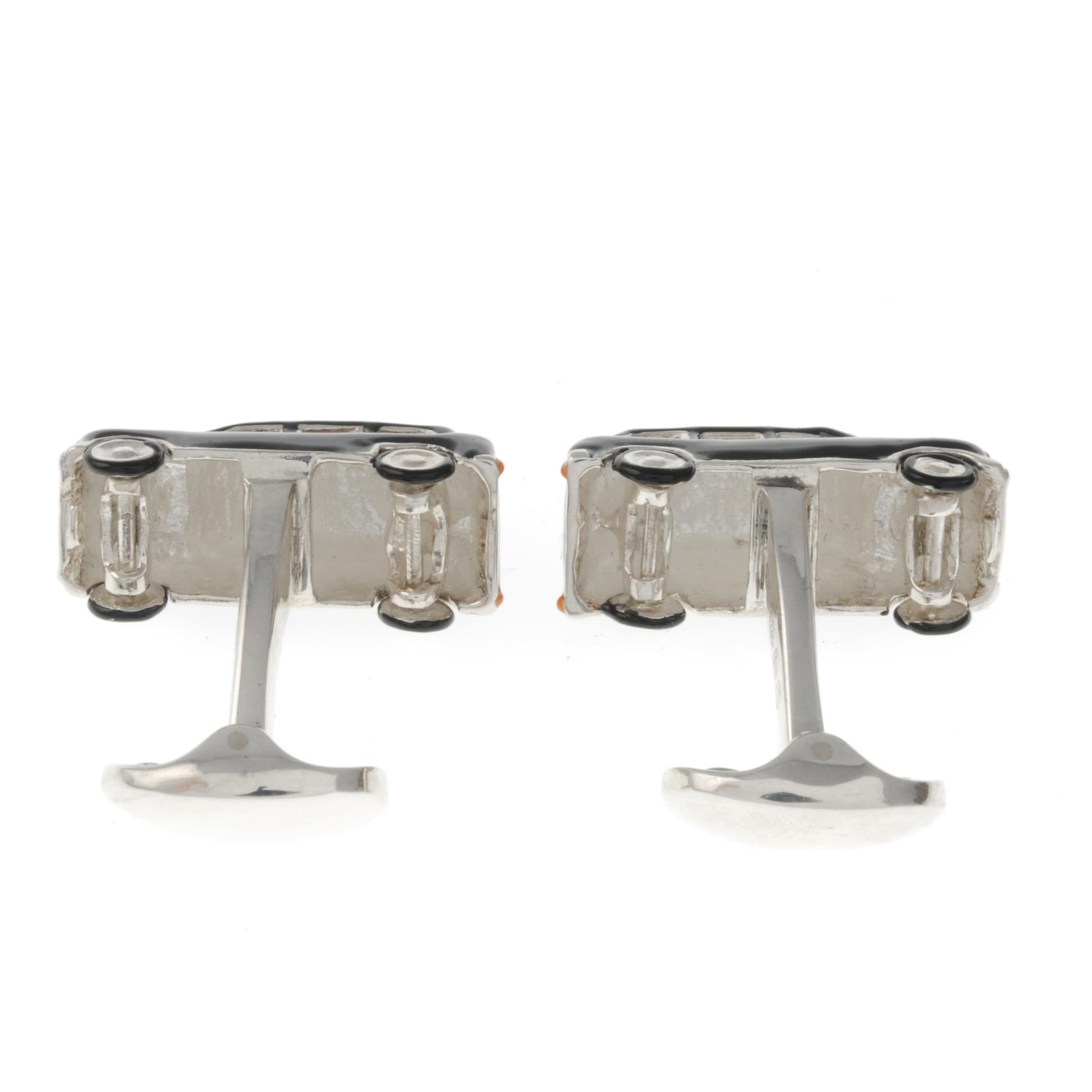A pair of silver and enamel taxi cufflinks with rotating from wheels, - Image 3 of 3